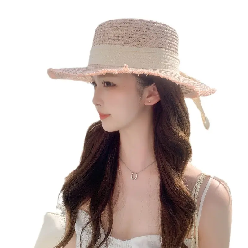 Customized Summer New Bow Big Eaf Straw Hat Women's Sun Protection and Sunshade Fashion Beach Hat