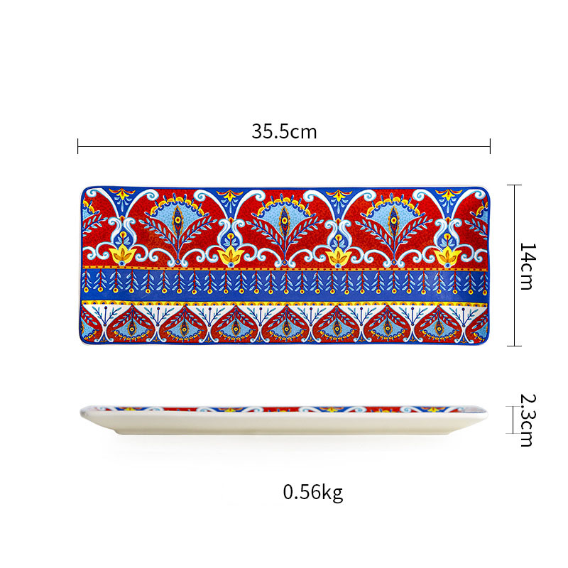 Petite assiette rectangulaire bleue de 14 pouces