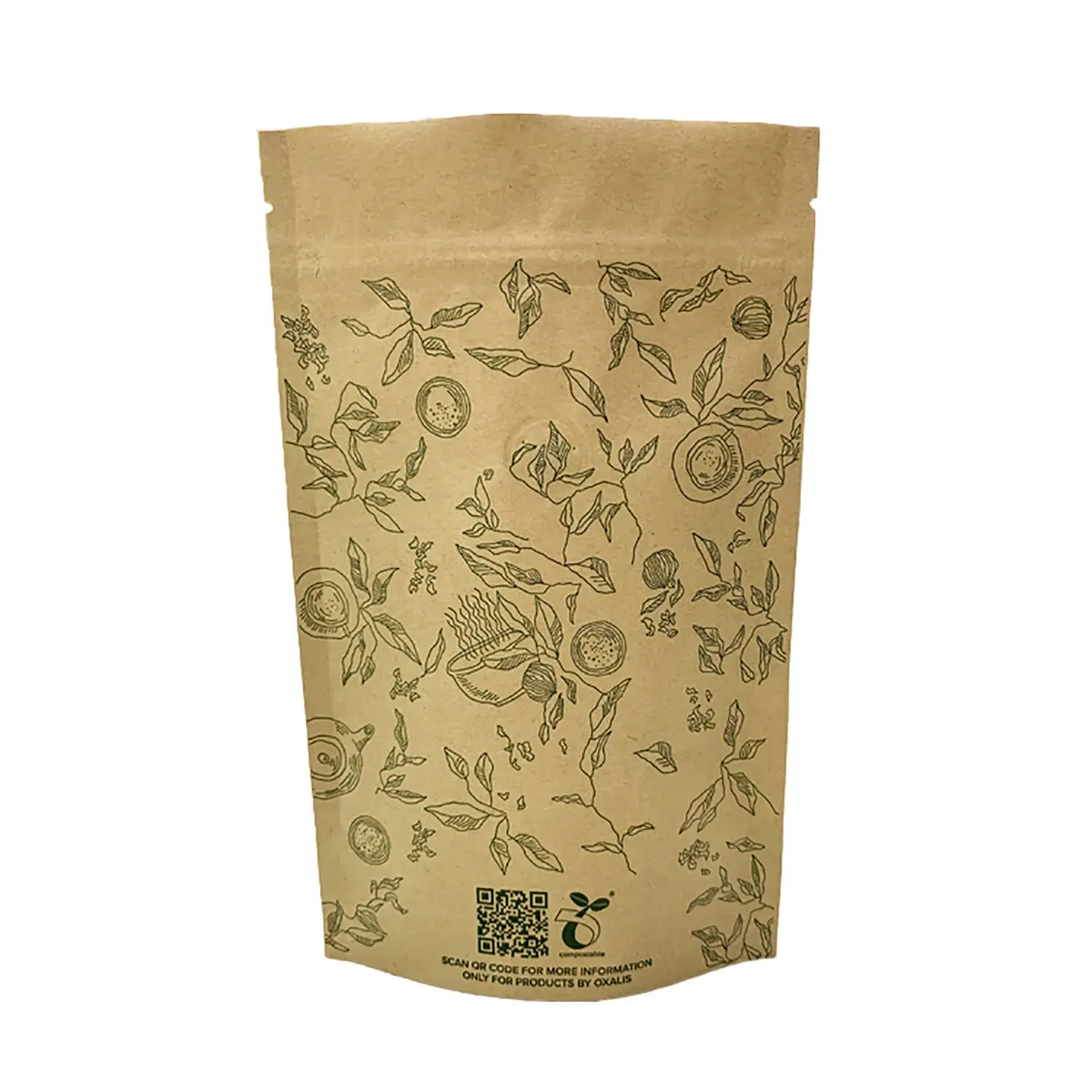 Bolsas de embalaje de café PLA biodegradables, bolsas de papel Kraft con cremallera, hechas a medida