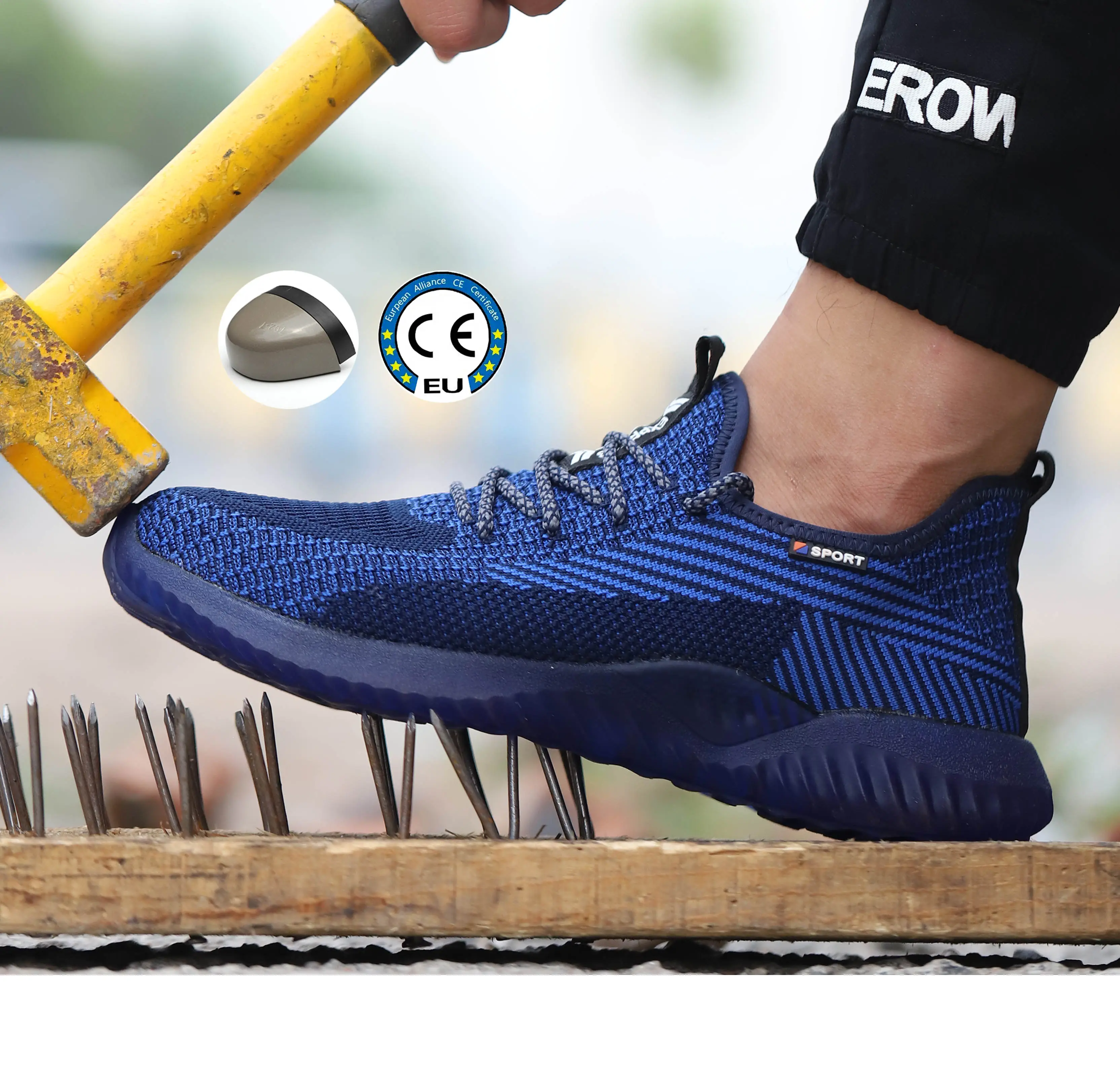 JIANKUN CE + ASTM Moda novos sapatos de segurança respirável tecido voador resistente ao desgaste sola de borracha para trabalho ao ar livre sapatos de segurança com biqueira de aço