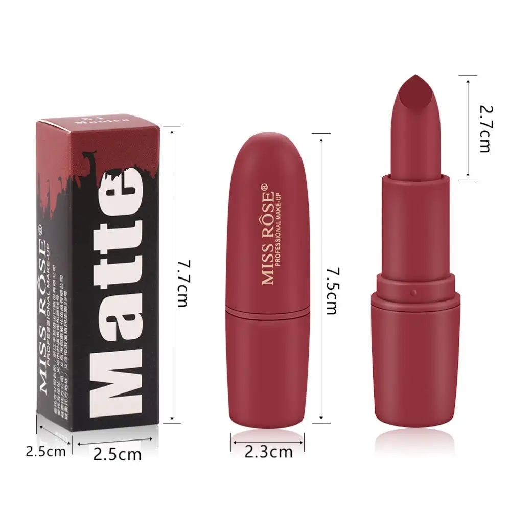 New MISS ROSE Batom Matte Waterproof Velvet Lip Stick 18 cores Sexy Red Brown Pigmentos Maquiagem Matte Lipsticks Beauty Lips