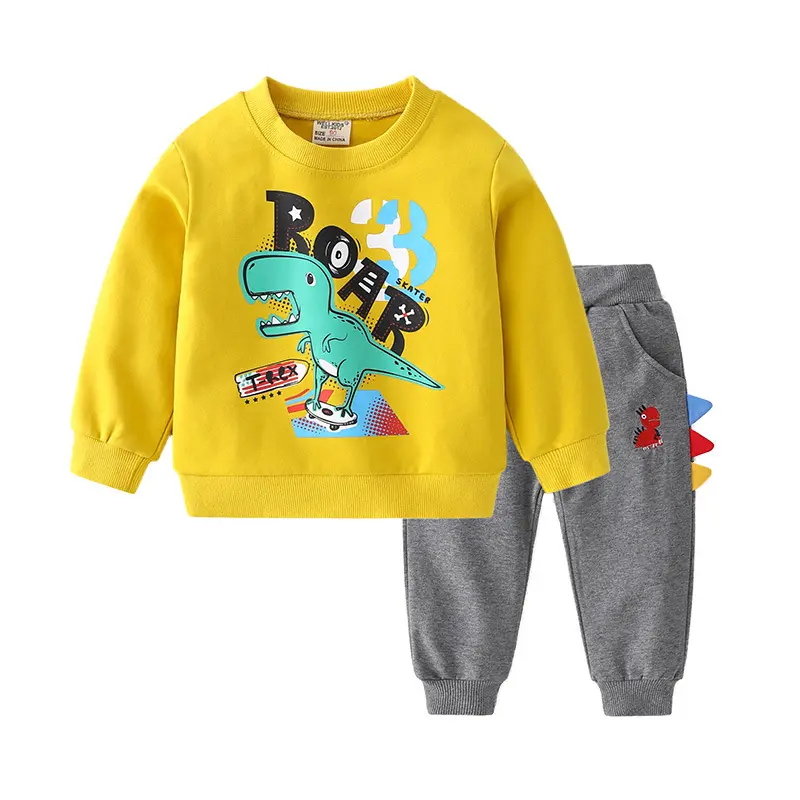 Toptan özel çocuklar 2-8 yaşında güzel baskı Mix boyutu Unisex çocuk bebek boys 'giysileri setleri dinozor hoodie set iki parça