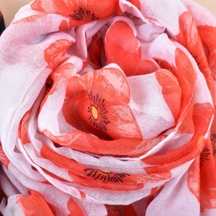 Factory Custom Design Scarfs High Quality Floral Print Women's Breathable Scarves Tourism Shawl poppy Scarf Australia