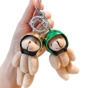 Motorcycle Helmet Bear Doll Keychain Limbs Movable Peluches Key Chains Stuffed Animal <strong>Plush</strong> Toys Bag Charm Pendant Bear Keychain - Product Image 1