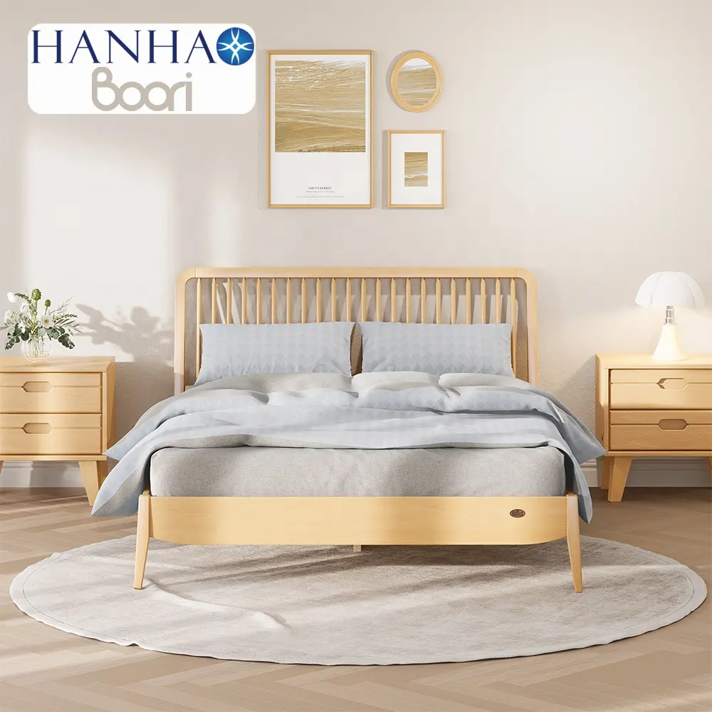 Apenas B2B Boori Mobiliário De Quarto De Madeira Moderna Nordic Sólido Cama Queen Wood