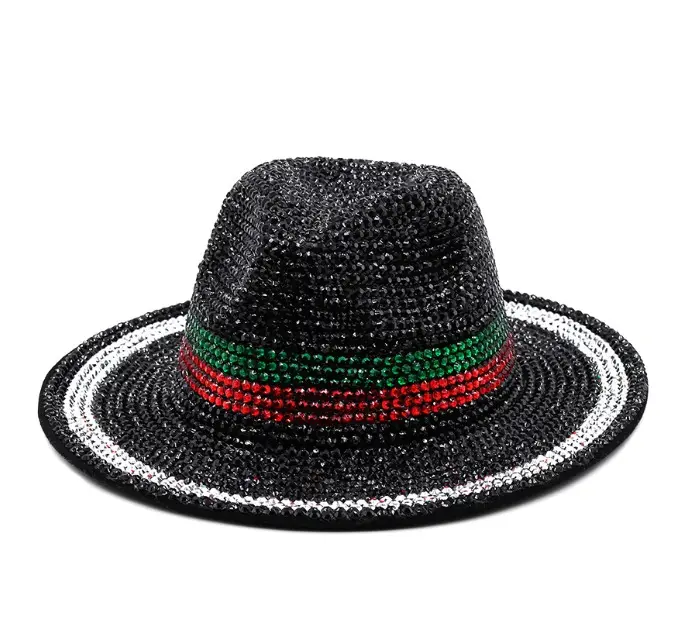 Sombrero de Panamá con cuentas de diamantes de imitación y piedras, Sombrero de Panamá