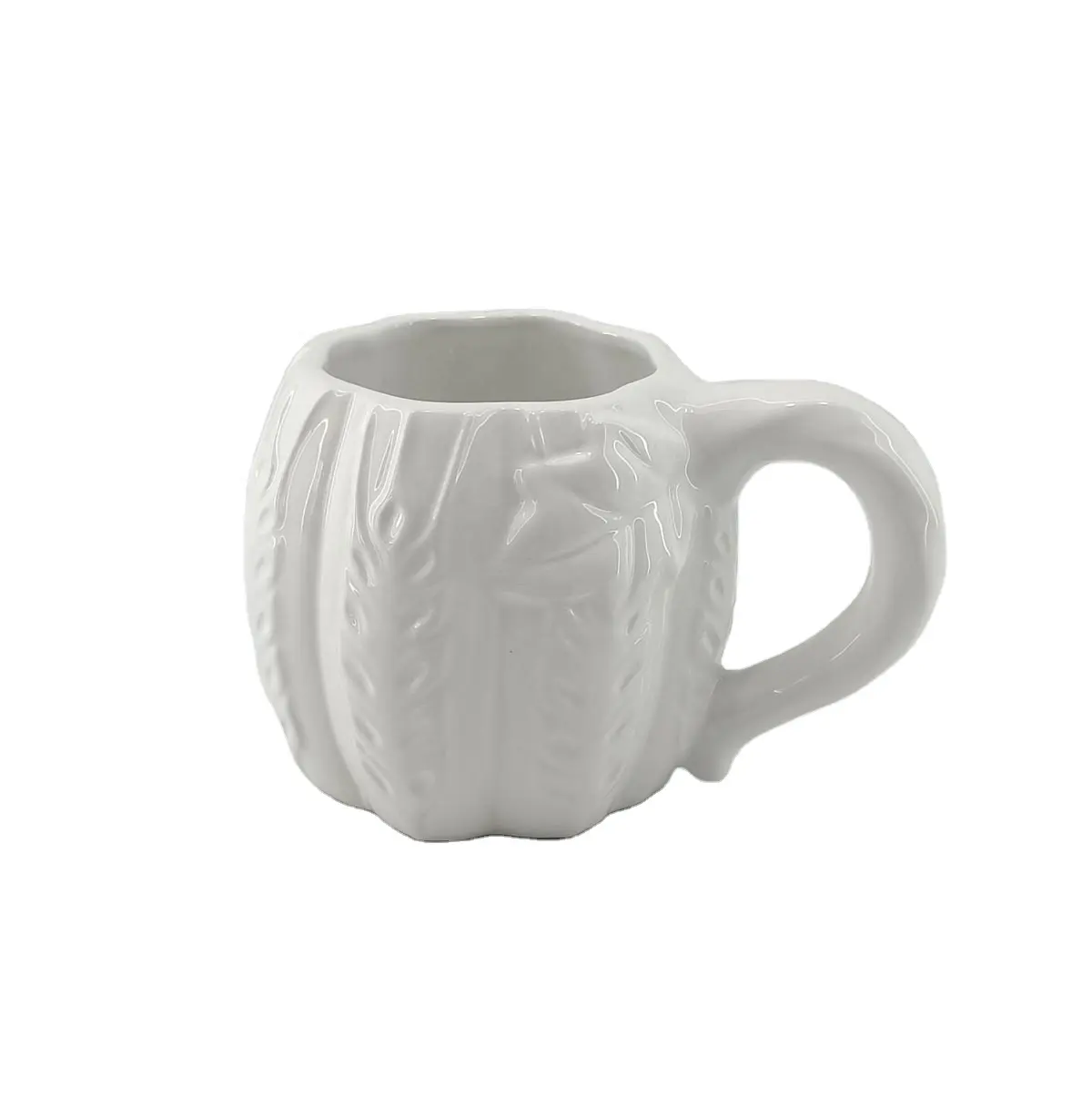 Taza de café de cerámica blanca lisa con diseño de calabaza