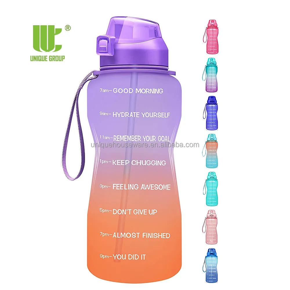 खेल प्रेरक 64oz पानी की बोतल वायुरोधी BPA मुक्त जलयोजन प्लास्टिक भूसे ढक्कन Tritan फिटनेस आउटडोर जिम स्थायी