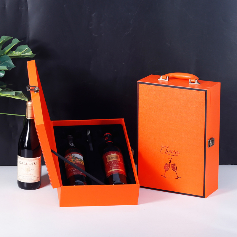 Orange vertical double strap bag with seahorse knife
