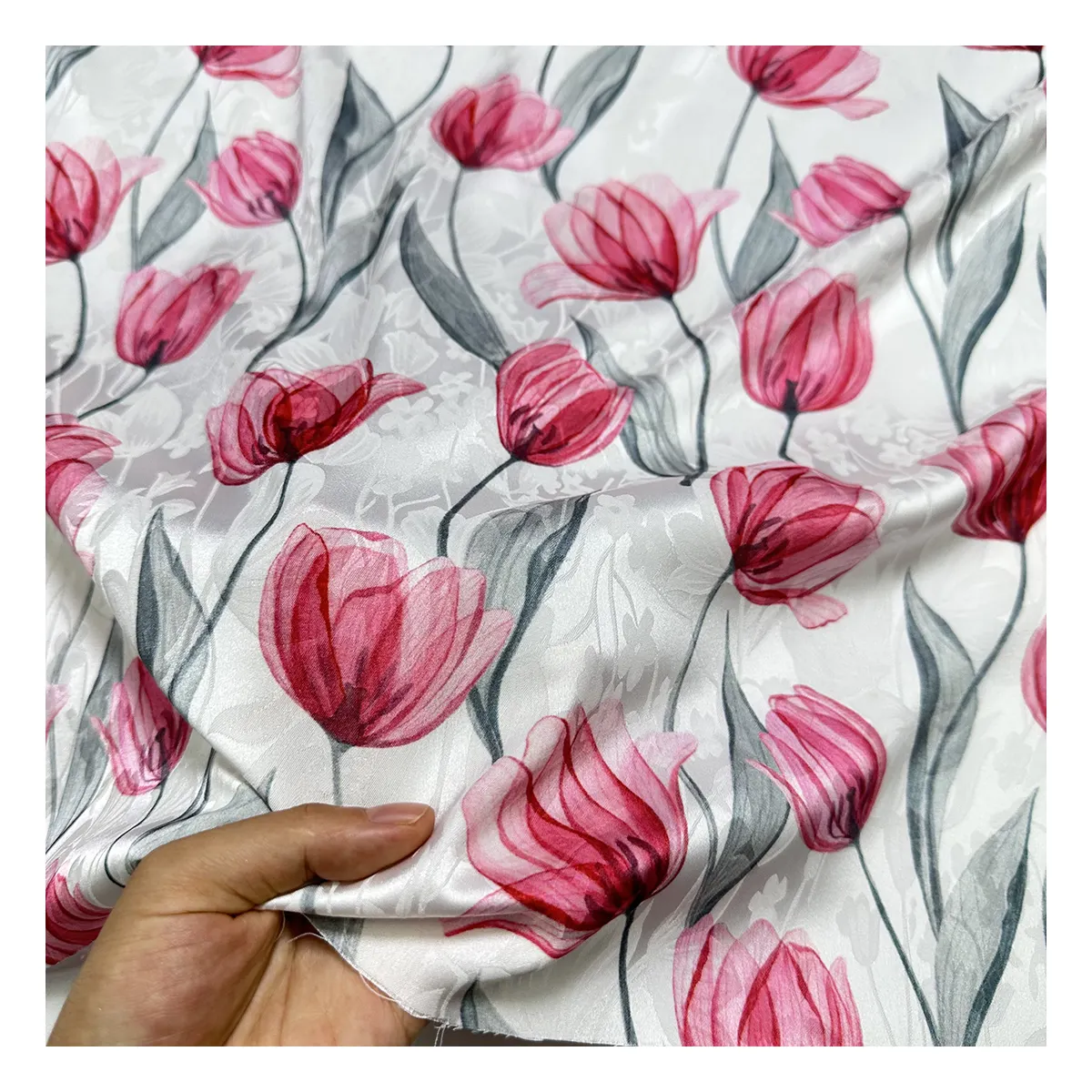 The factory outlet new fashion popular jacquard tulip design polyester digital printed jacquard fabric for clothing