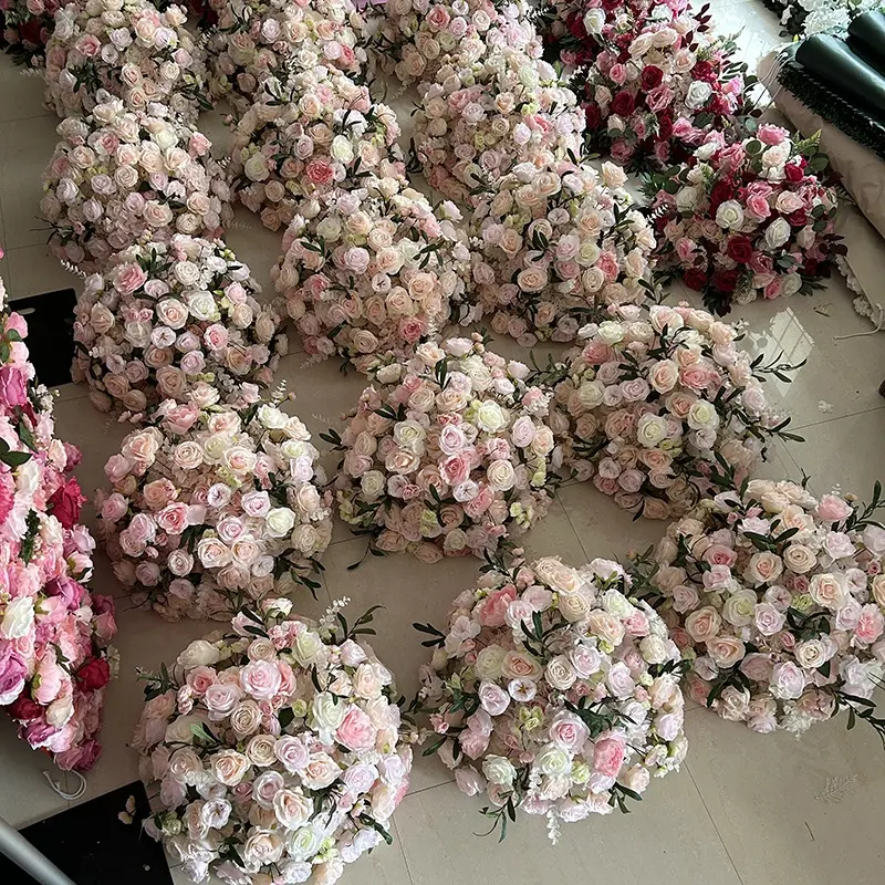 F72 Custom Wedding Flower Arrangement Handmade Floral Silk Wedding Table Artificial Red White Pink Rose Centerpiece Flower Balls