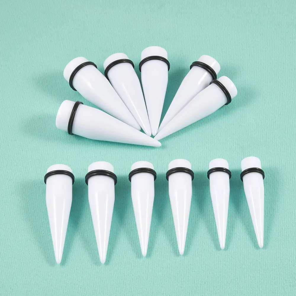 NUORO Unisex trasparente bianco a cono a punta barella per orecchio 10-20mm in acrilico martellante tappi conici misurano gioielli per Piercing del corpo