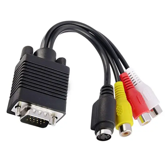 อะแดปเตอร์สายวิดีโอ AV สำหรับผู้หญิง8นิ้ว VGA ตัวผู้ถึง3 RCA S-Video