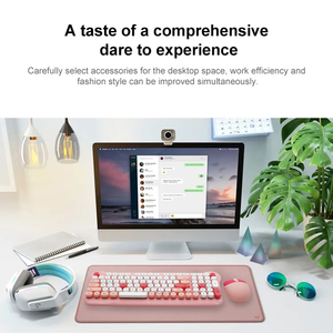 Lindo juego de teclado y mouse inalámbricos Bluetooth de 2,4 GHz con tecla redonda, combinación de teclado y mouse inalámbricos, portátil rosa - Product Image 4