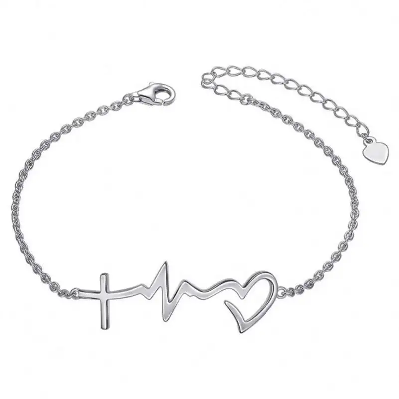 S925 Sterling Silver Faith Hope Love Cross Lifeline Heart Pendant Necklace Bracelet Christian Jewelry