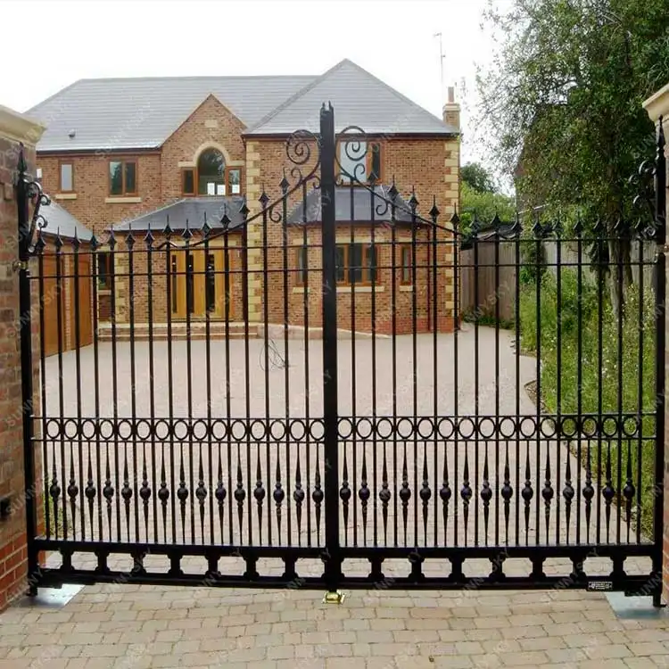 Puertas de acero de seguridad para el hogar, puerta principal de hierro forjado de color negro
