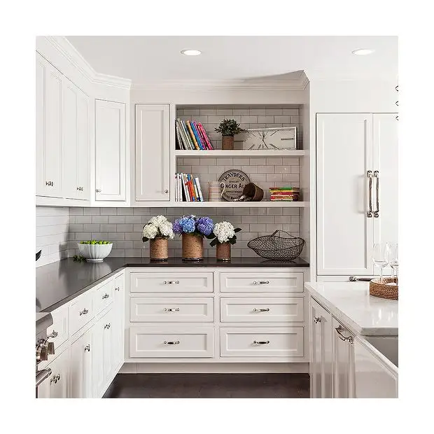 Shaker de cuisine moderne de luxe blanc Offre Spéciale bois massif prêt à monter Ensembles complets d'armoires de cuisine