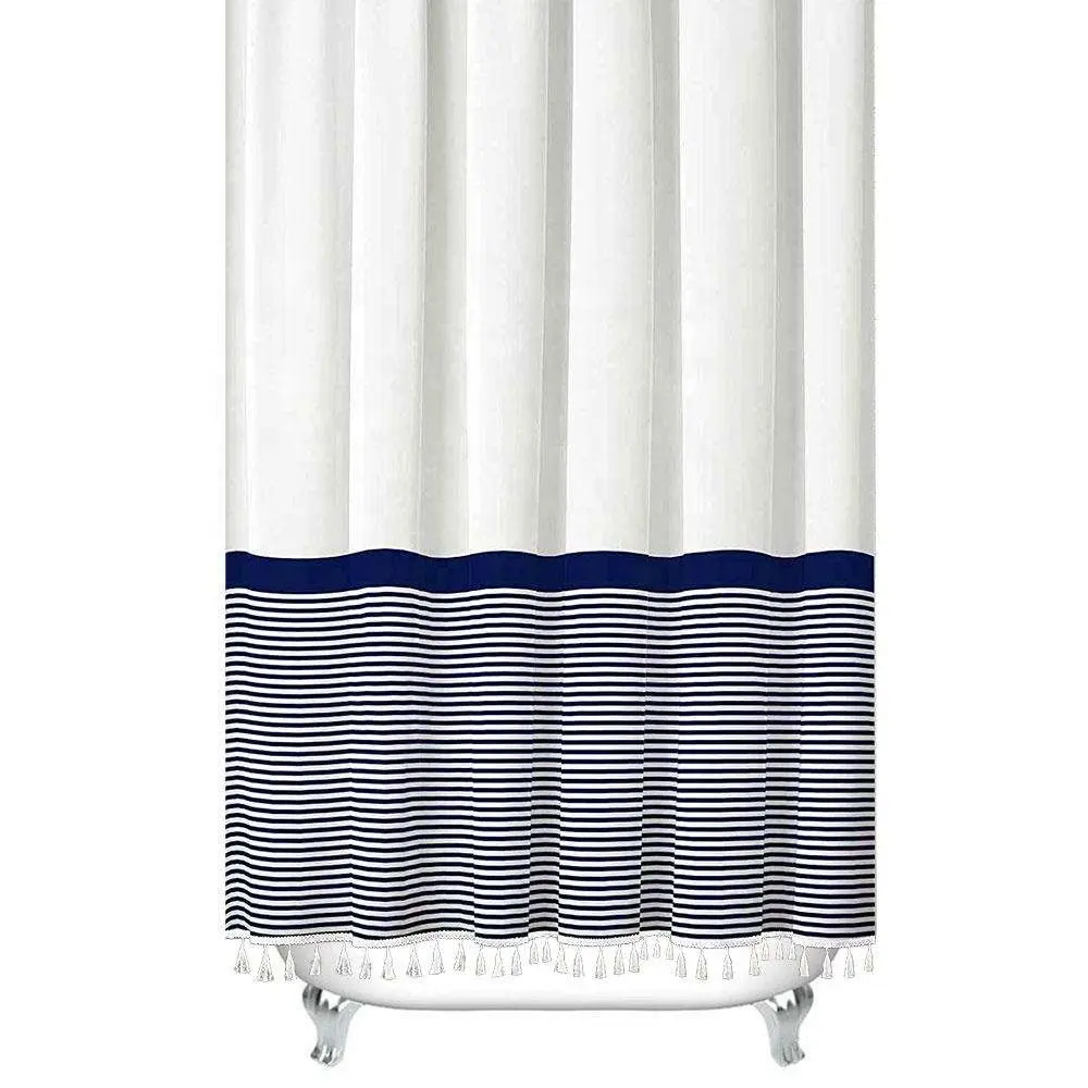 Luxus gestreifter 100% Polyester wasserdichter Duschvorhang mit Tasseln für Badezimmerdekoration