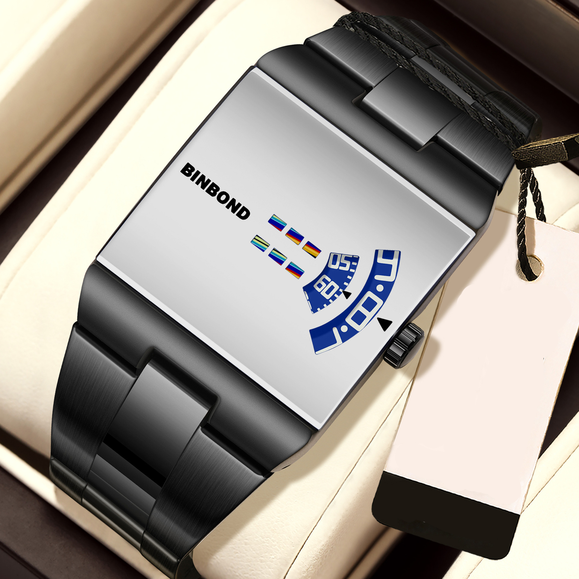 6 Silver Dial Black Band