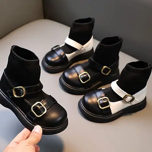 Chaussures courtes tricotées en cuir pour enfants, bottes Martin respirantes, mode coréenne, automne-hiver, tendance 2021