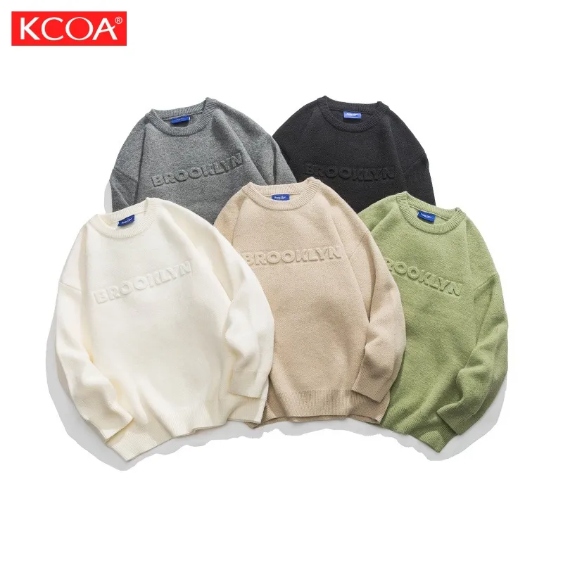 OEM & ODM Custom Crew Neck Pullover Jacquard Sweater Men Embossment Pattern Cotton Knitted Sweater XS-4XL