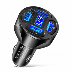 卸売4-In-1 3.1Aデジタルディスプレイ付きカーチャージャー4ポートUSB電源電圧充電器1対4マルチポートカーチャージャー - Product Image 1