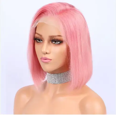 Pelucas delanteras de encaje Bob rosa más baratas cabello humano 13X4 prearrancado cabello brasileño virgen recto Peluca de color rubio cabello humano Bob