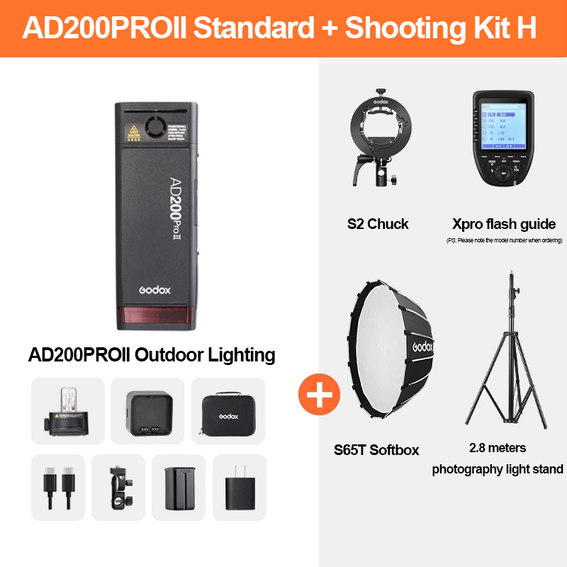 AD200ProII + Xpro + Soporte S2 + S65T + Soporte de luz de 2,8 m