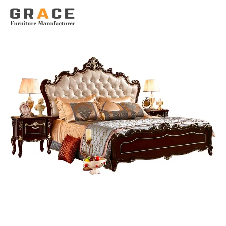 H8826R luxury wooden almari furniture bedroom beds