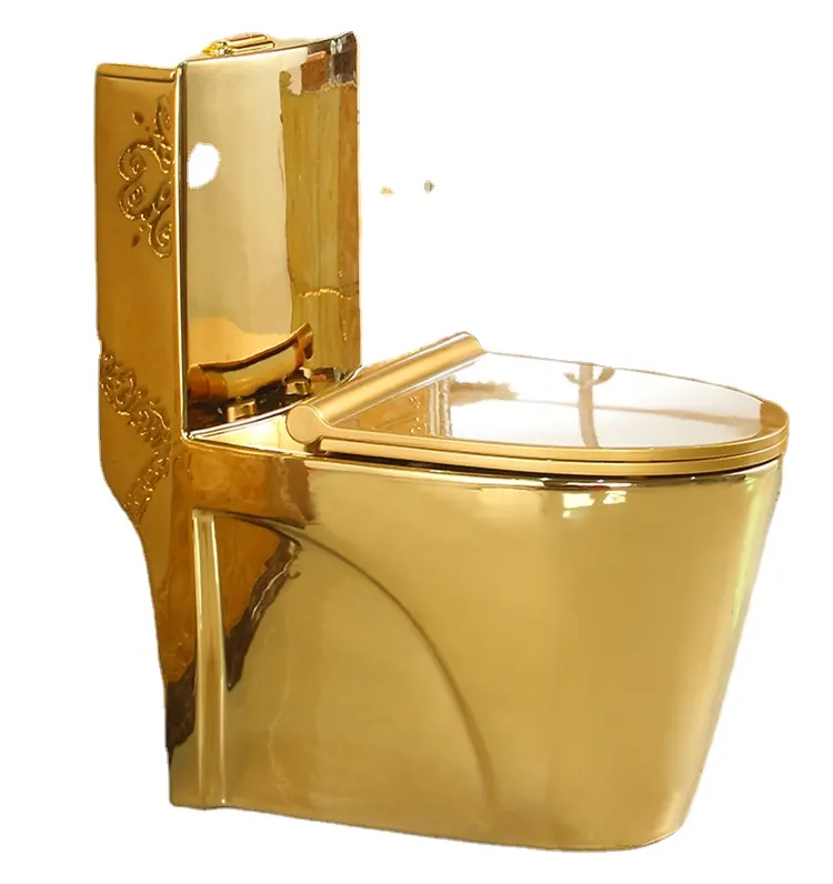 Toilette en céramique dorée Couleur Golden Retrete Inodoro Articles sanitaires plaqués or S Trap Cuvette Wc Toilette