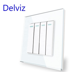 Delviz強化クリスタルガラススイッチパネル、AC 110V〜250Vスクエア16Aパワーコントローラー、4ギャング2ウェイプッシュボタンウォールランプスイッチ