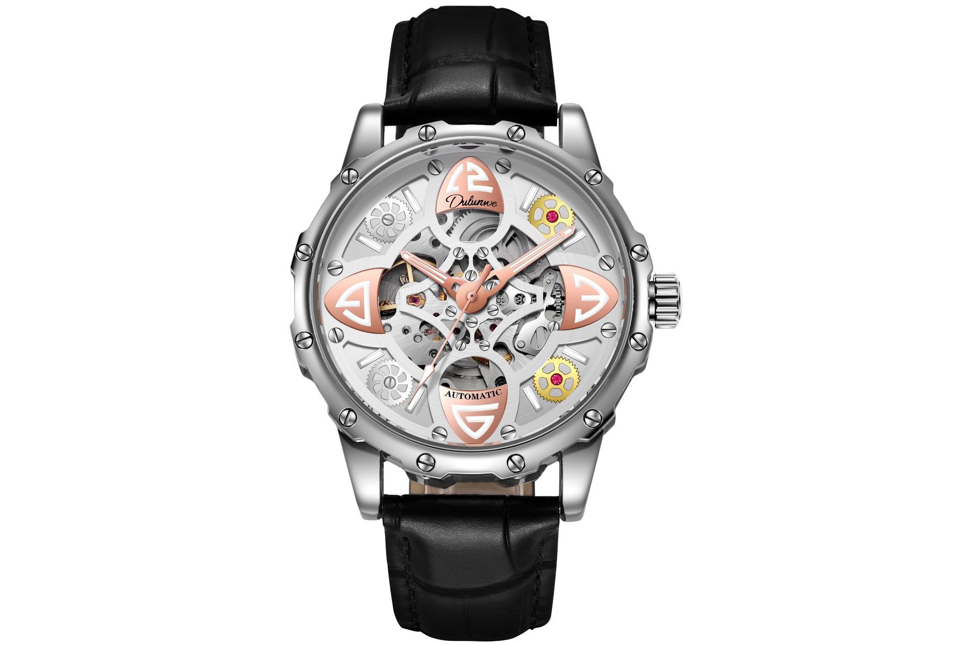 Genuine Leather Strap Rose Gold White