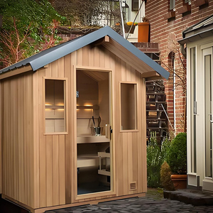 Crafted From Red Cedar Barrel Outdoor Sauna Room With Dry Steam Health Spa Pine and Computer Control Panels With <strong>LED</strong> Light. - Product Image 5