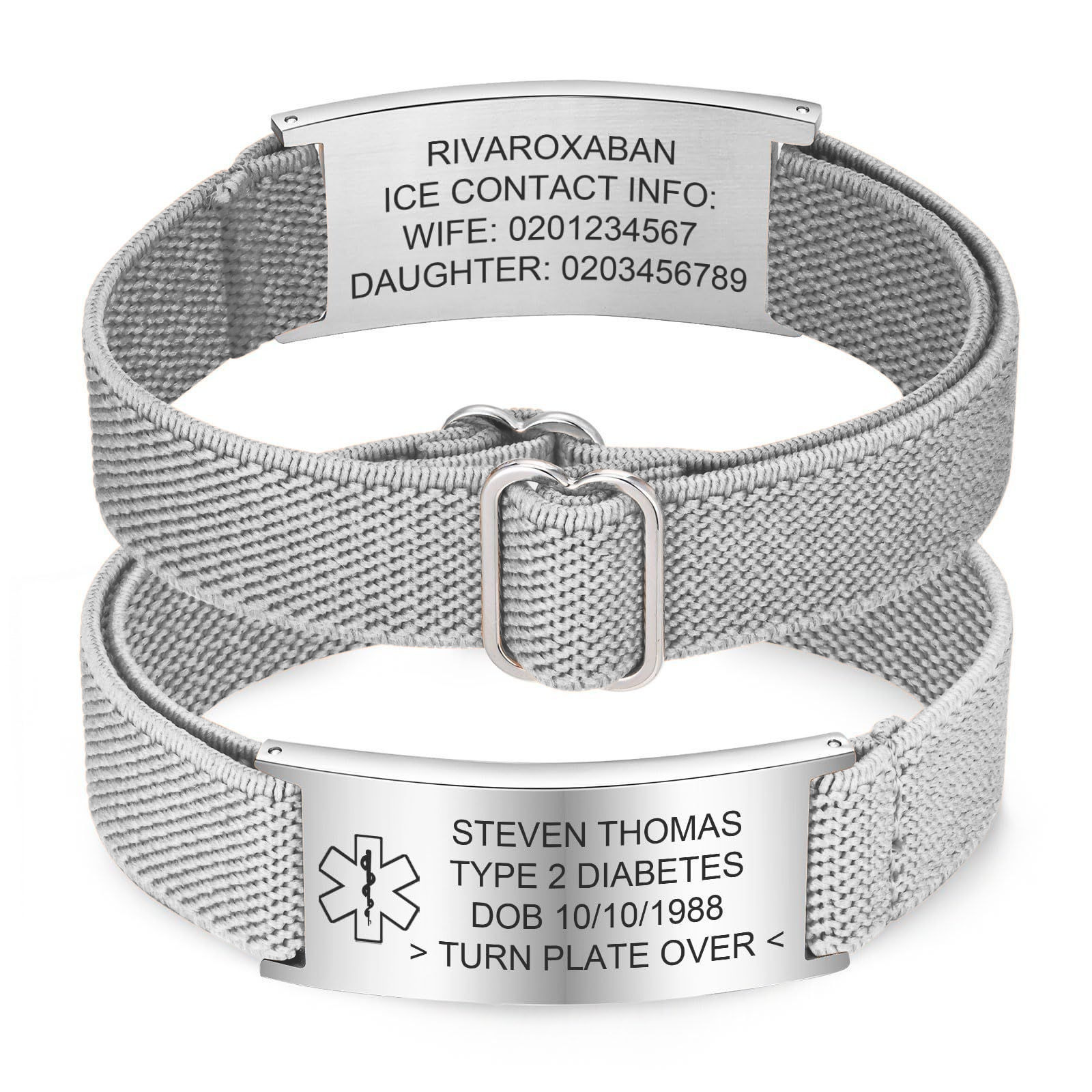 Steel brand grey rope medical alarm bracelet