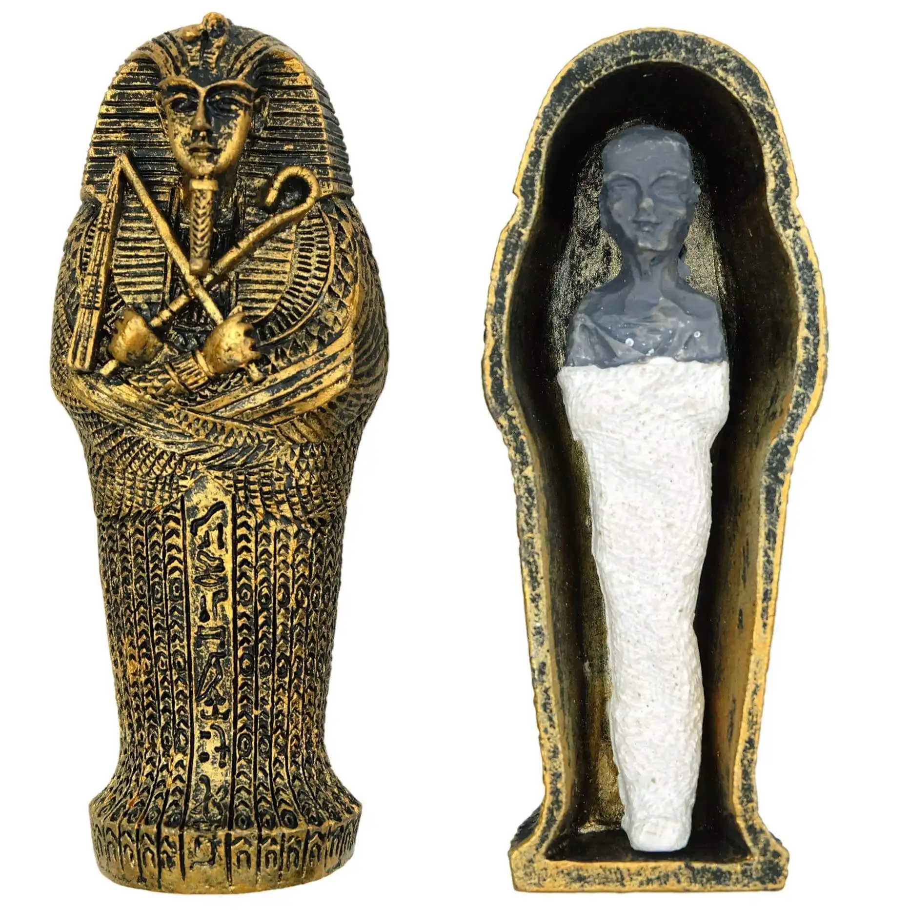 Momia Faraón Sarcófago Estatuilla Huaqi SKB25 Antiguo Egipto Faraón Cleopatra momia ataúd Resina maceta adornos