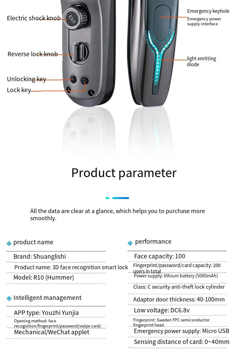High-value face recognition intelligent door lock with multiple unlocking methods fingerprint applet password key digital lock