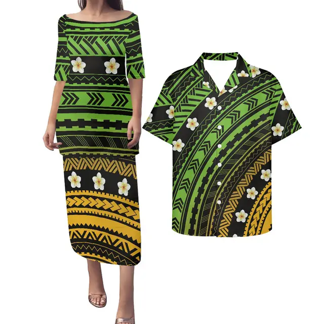 Puletasi personalizado, conjunto de 2 piezas, vestido ajustado con hombros descubiertos para mujer, vestido Maxi informal elegante para playa, trajes tropicales de Hawái