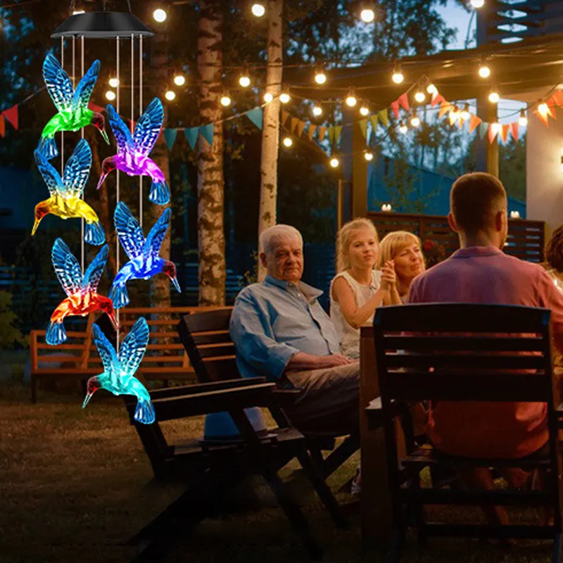 25 "renk değiştirme noel asılı LED güneş ışıkları Hummingbird rüzgar çan için ev bahçe dekorasyonu