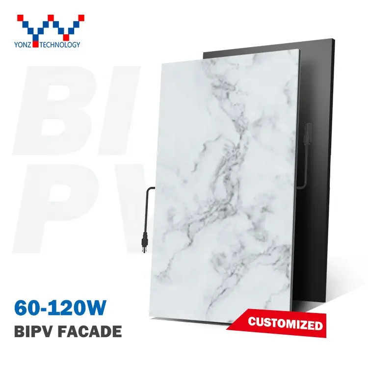 YONZ TUV Certificate BIPV Plain Solar wall Integrated Panel for Building Facade 100W Photovoltaic Solar Curved wall Tiles