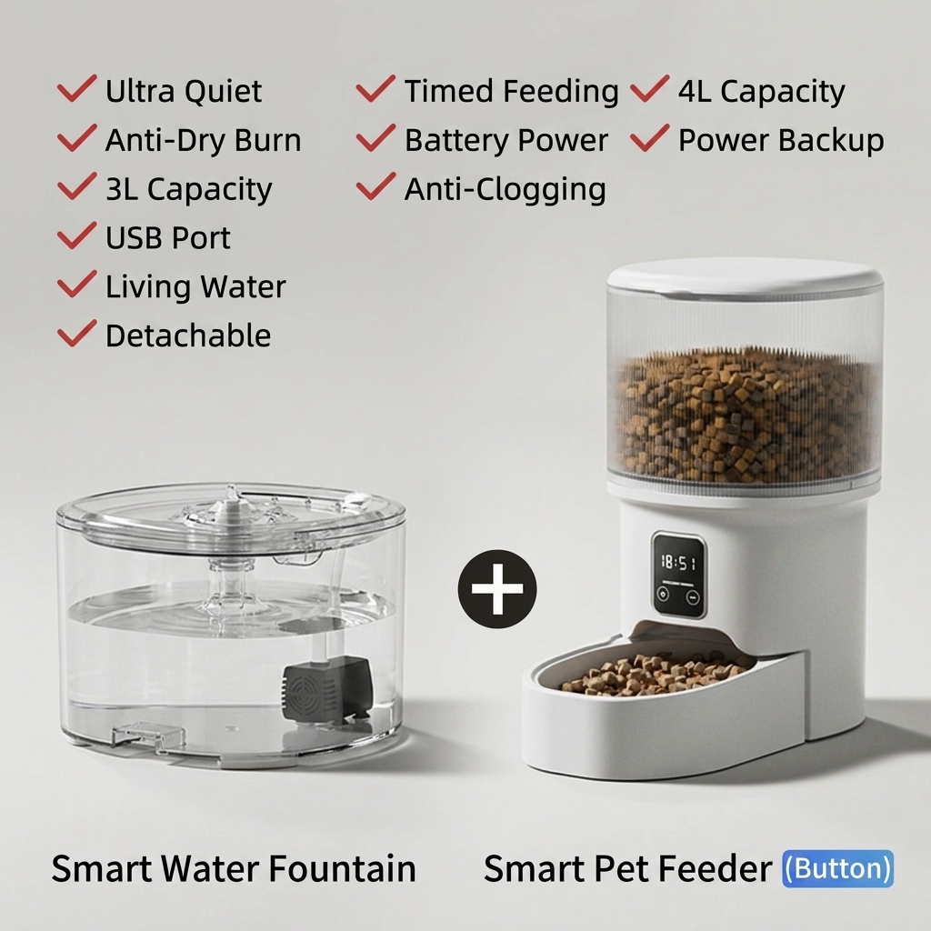 Pet Set:4L Button Feeder+USB Fountain-Black