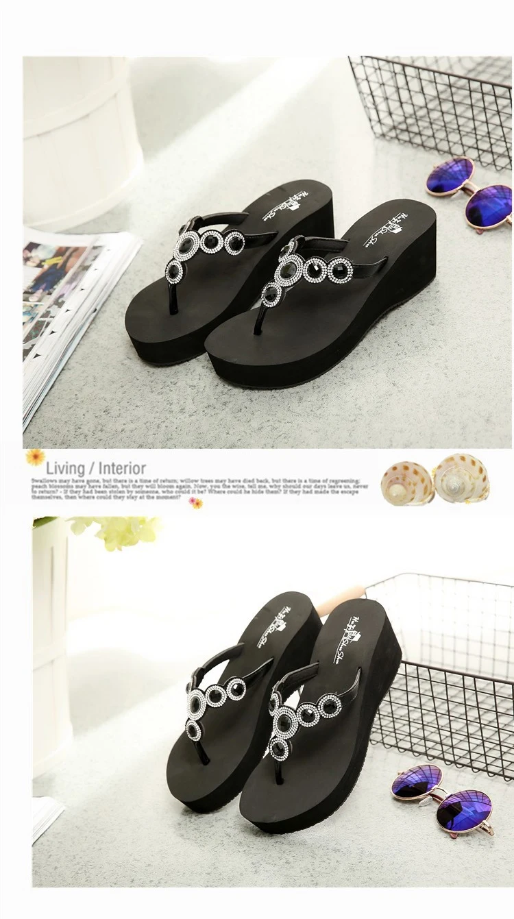 Female Flip Flop Non-Slip Summer Sandals Slippers Crystal Strap Wedges Flip Flops Women Heel