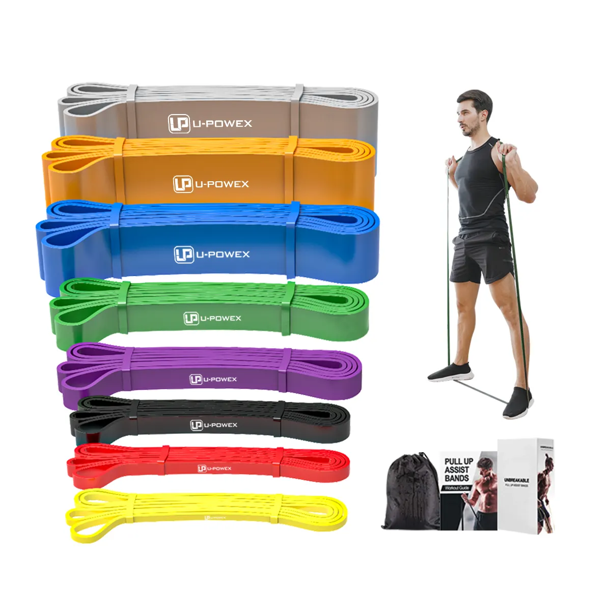 Bandas de resistencia elásticas de goma de látex negro con logotipo personalizado, juego de bandas de estiramiento para ejercicio para gimnasio