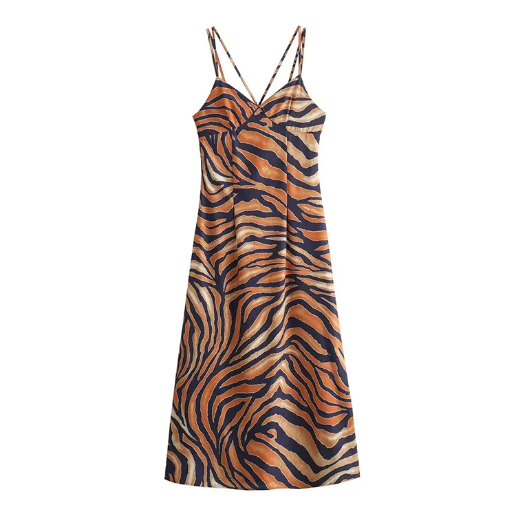 2024 Women's European and American style sexy printed suspender dress. summer. new style. animal print evening dress