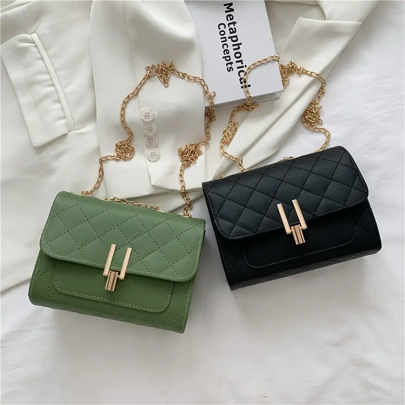 2023 Neue kleine quadratische Diamant-Gitter tasche Pu Solid Zipper Fashion Single Shoulder Messenger Bag mit Kette Damen handtasche