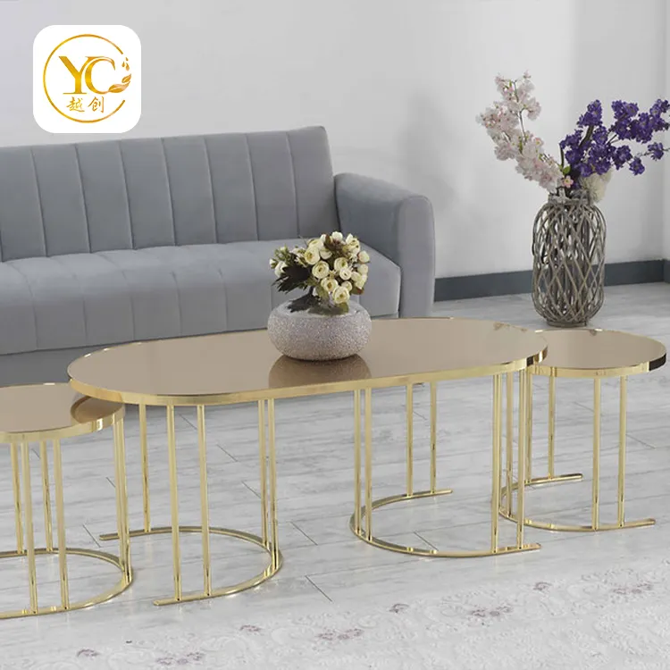 Mobili da soggiorno design moderno gambe dorate tavolino centrale in marmo