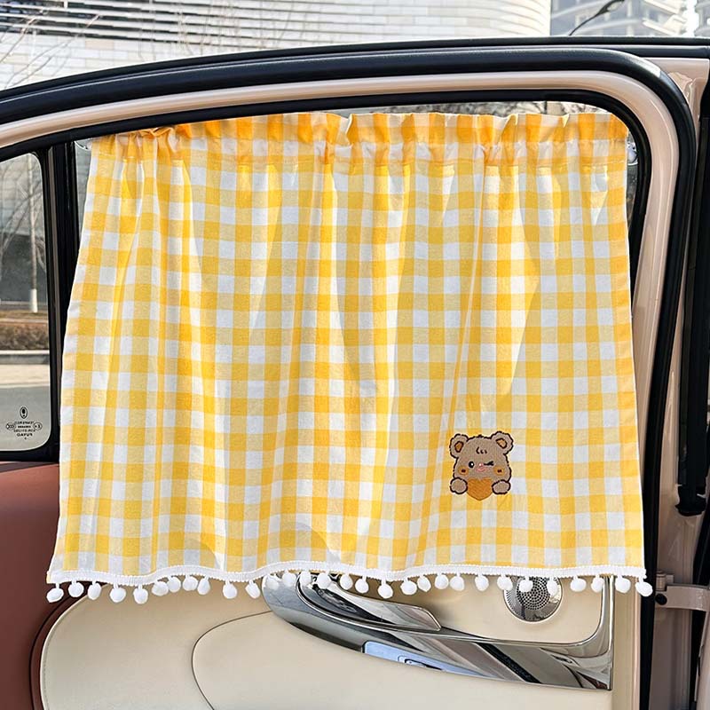 Cortinas de cuadros de algodón amarillo - Puff Bear