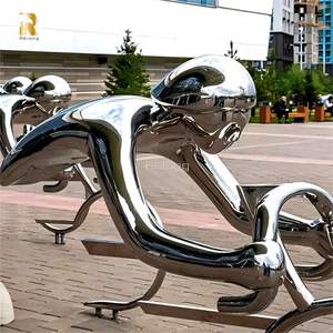 Reslong hiện đại Thiết kế trừu tượng thép không gỉ đi xe đạp điêu khắc tượng cho thể thao ngoài trời thành phố trang trí vuông - Product Image 2