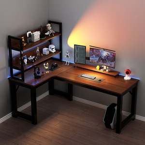 Escritorio de computadora de escritorio de gran espacio reversible en forma de L con estante y mesa de juego negra - Product Image 2