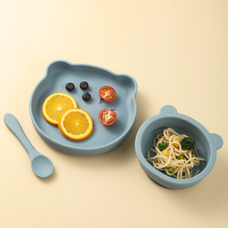 Bear plate bowl spoon-haze blue