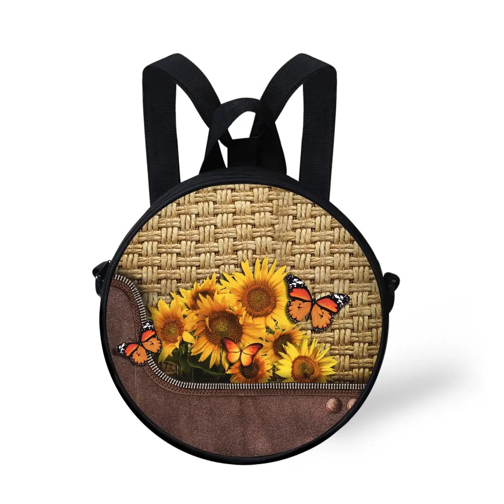 Sac à bandoulière pour femme, sac rond à fermeture éclair, motifs tournesol et papillon, petite sacoche à épaule, pour enfants